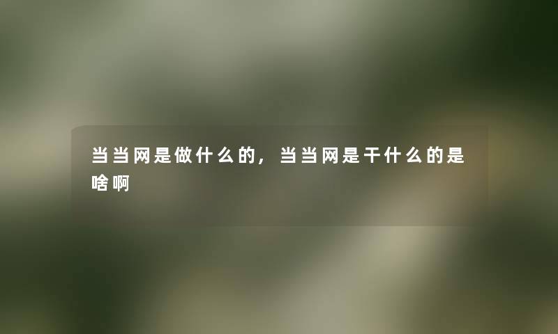 当当网是做什么的,当当网是干什么的是啥啊