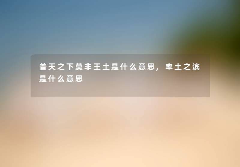 普天之下莫非王土是什么意思,率土之滨是什么意思