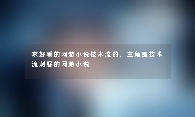 求好看的网游小说技术流的,主角是技术流刺客的网游小说