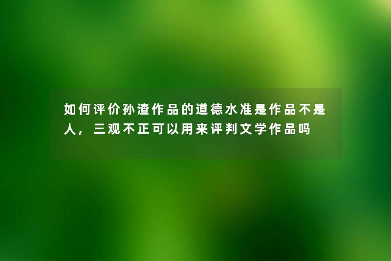 如何评价孙渣作品的道德水准是作品不是人,三观不正可以用来评判文学作品吗