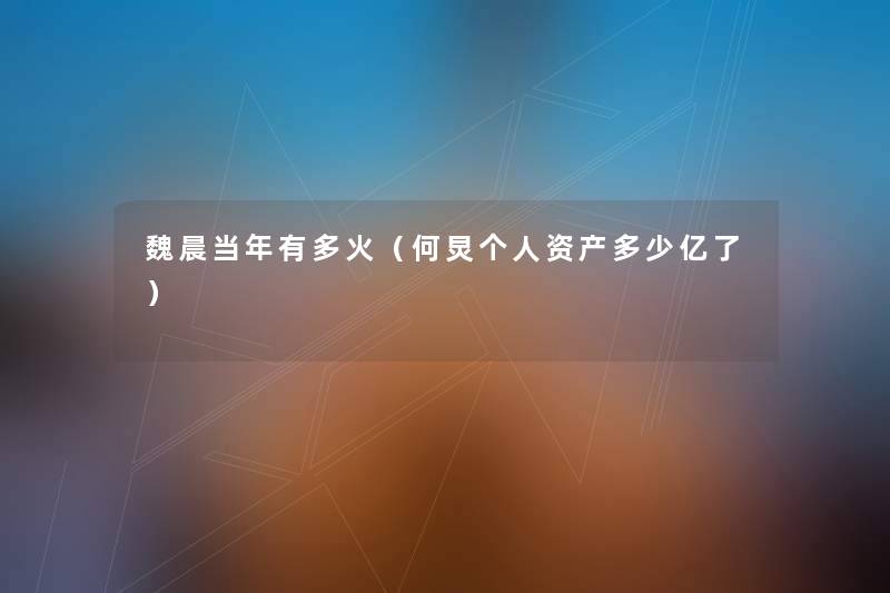 魏晨当年有多火（何炅个人资产多少亿了）